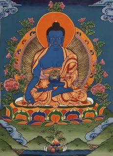 Tibetan Thangka Medicine Buddha-Hand-painted in Gold